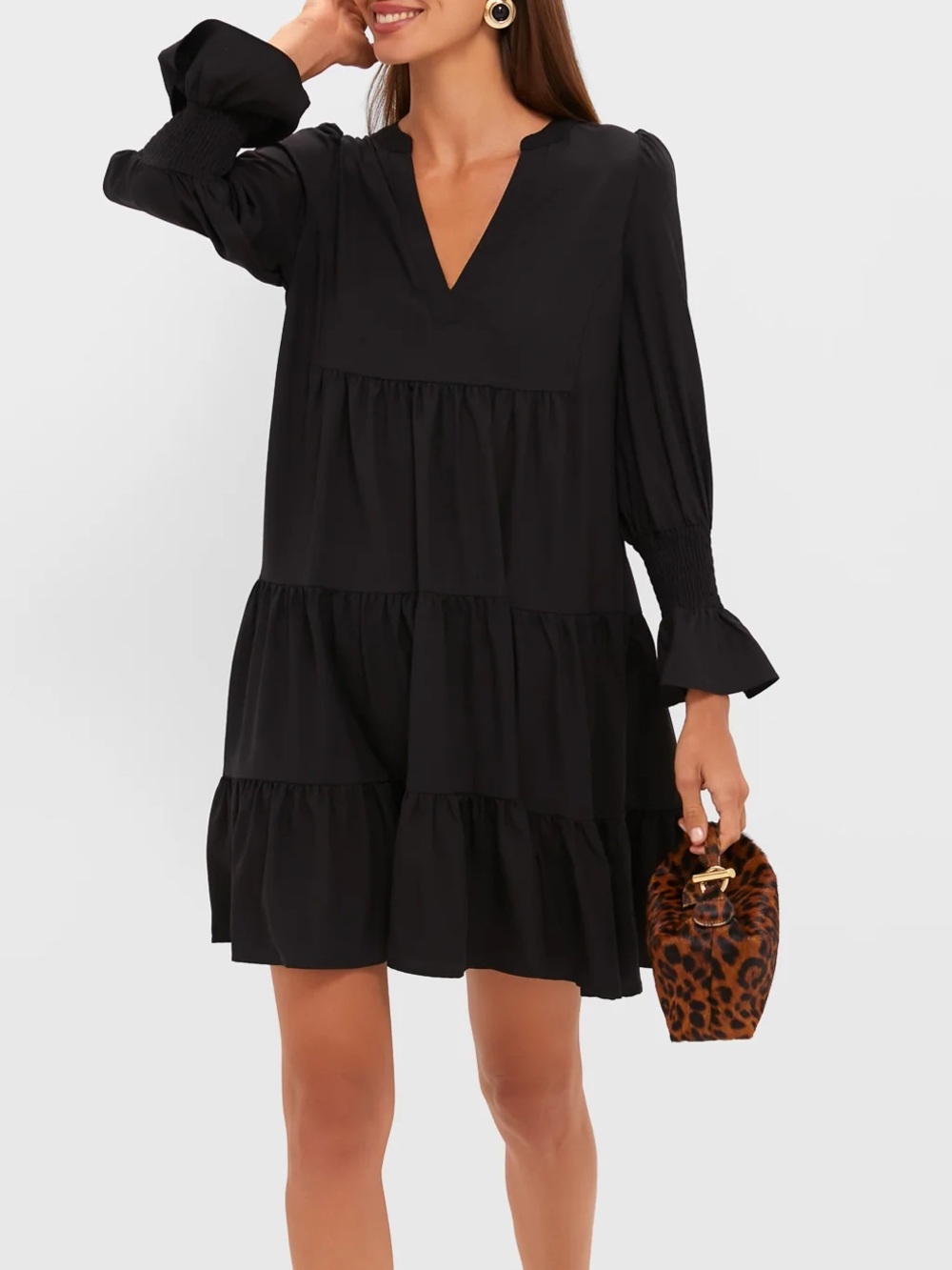 Pomander Place Black Crepe Kenzo Tiered Mini Dress Sz Small